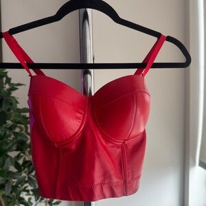Red Faux Leather Corset Bustier Top | Size M | Party Club